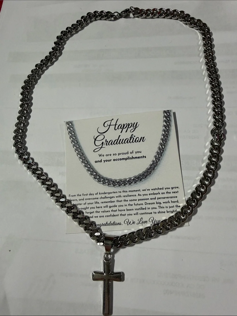 Men's Stainless Steel Silver Cross Pendant Chain Necklace